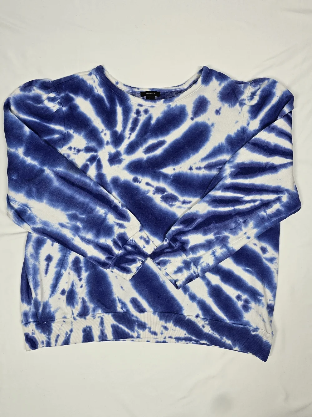 Halogen Blue White Tie Dye Puff Sleeve Sweatshirt Size 2X